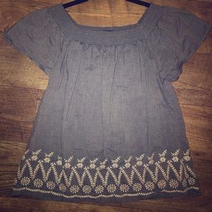 Light Chambray embroidered blouse